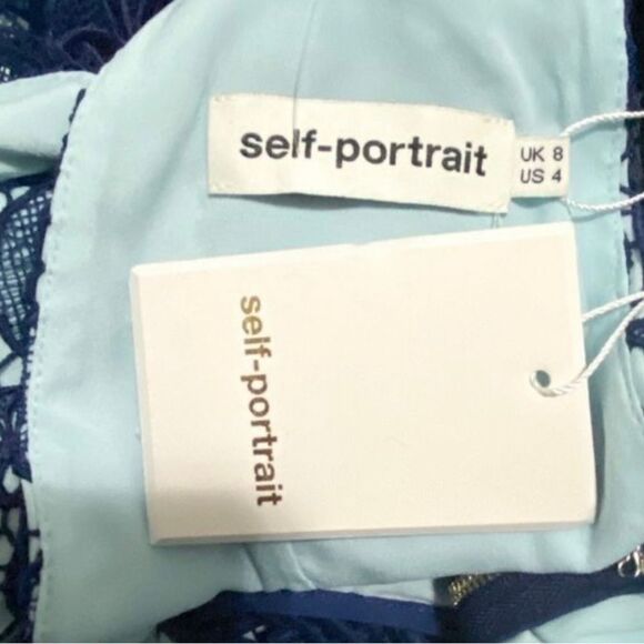 New Authentic Tiered Navy and Light Blue Lace Dress by Self Portrait. Size 4. - Picture 2 of 5